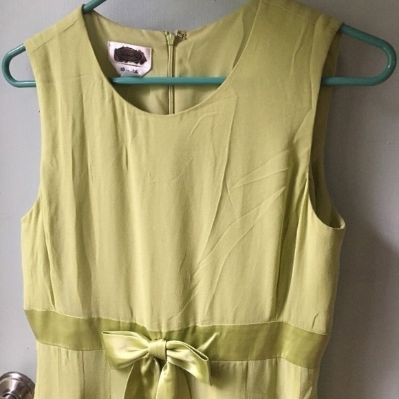 TALBOTS size 6 Green Silk Dress flounced skirt bow - Picture 2 of 6